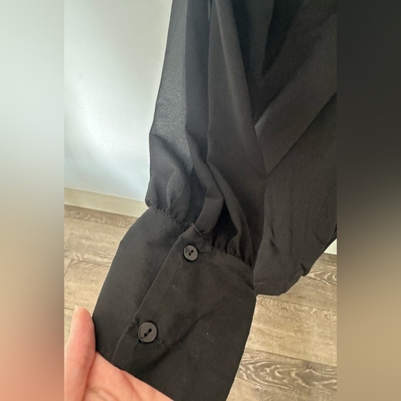 Axara Paris black shirt dress button front mini sheer long sleeves SZ M - Picture 2 of 5